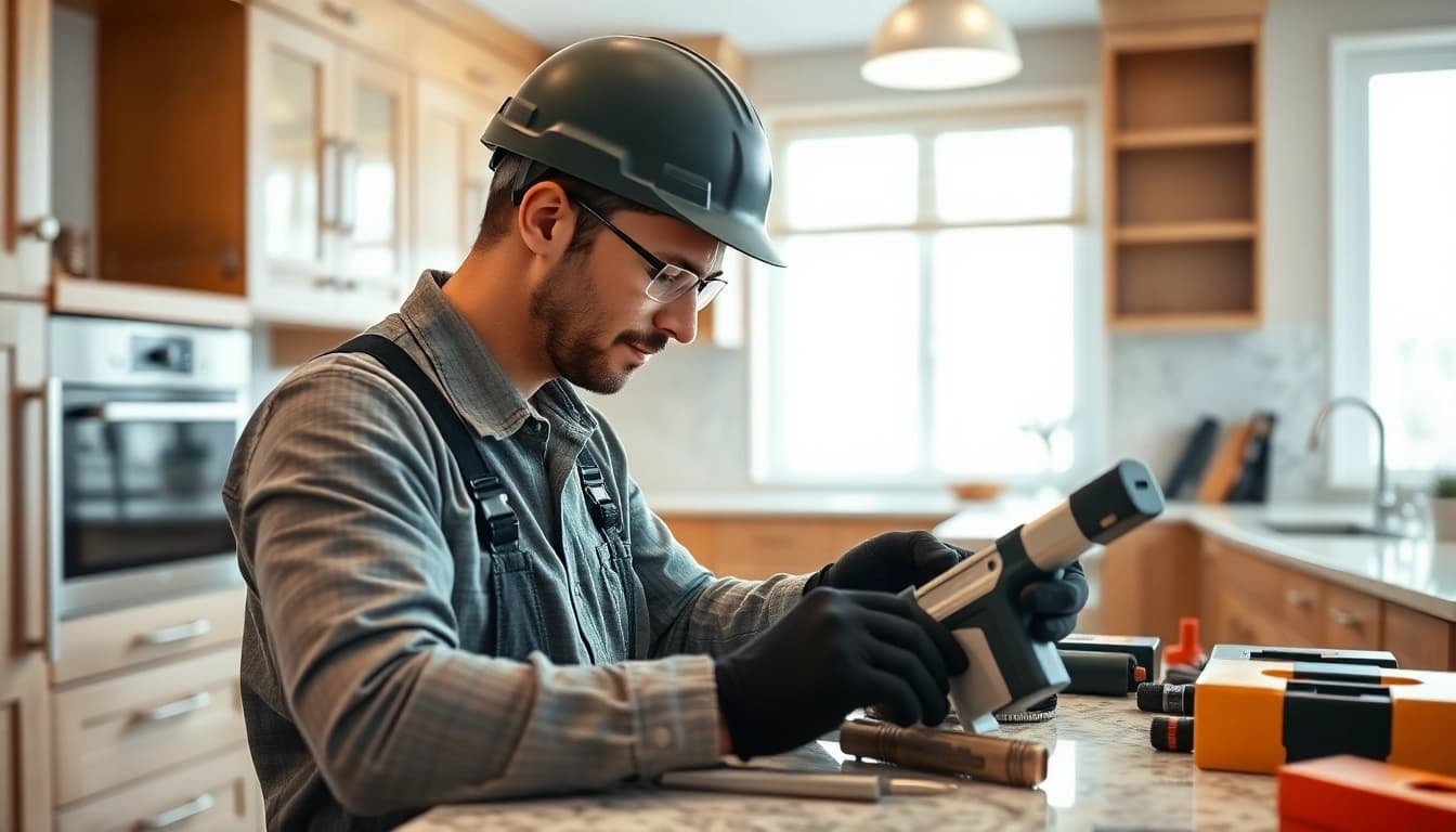 High-end remodeling contractor Austin performing renovations in a modern kitchen.