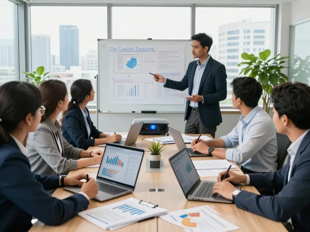 Chartered accountants collaborating in Mumbai office, read more here for professional financial solutions.