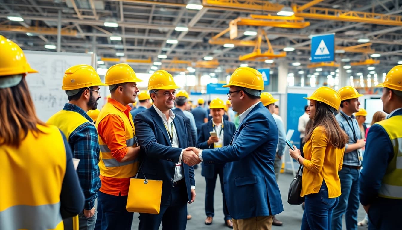 Engage in construction networking events with industry professionals collaborating and shaking hands.