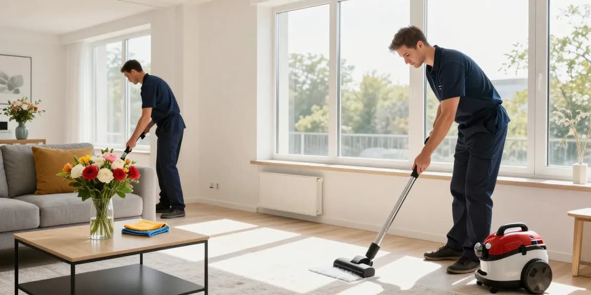 Professional cleaning team performing umzugsreinigung solothurn in a bright, clean apartment.