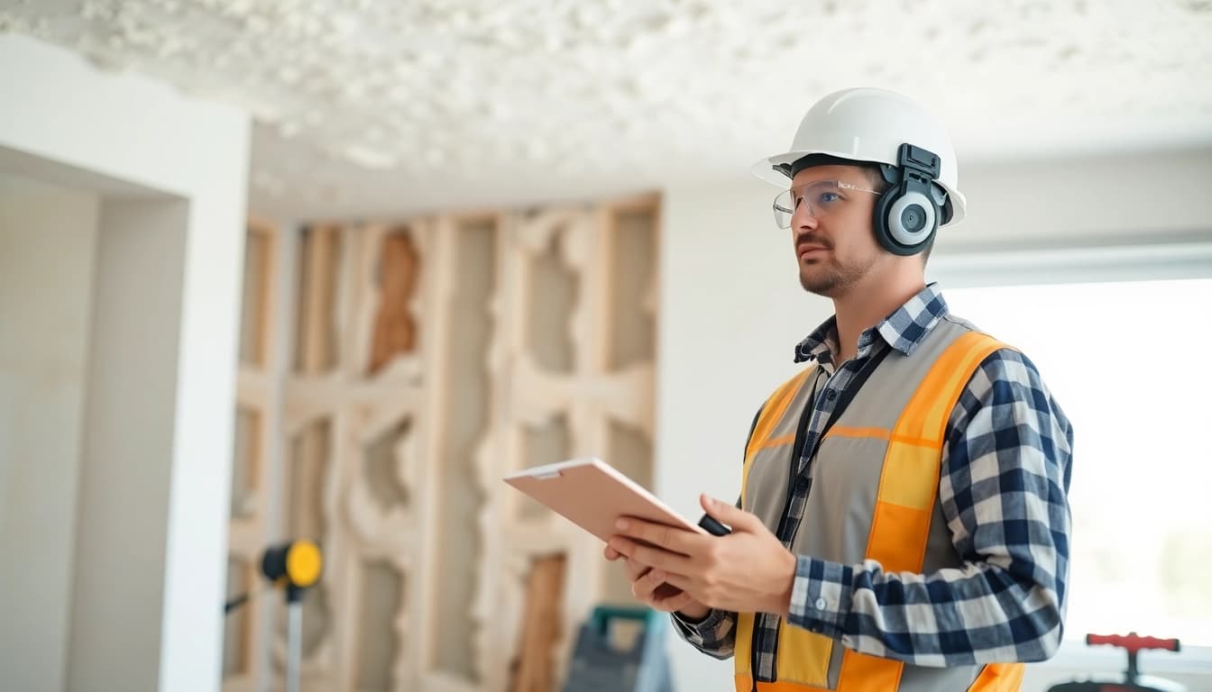 Evaluate spray foam removal cost with a contractor in a modern home, highlighting insulation removal.