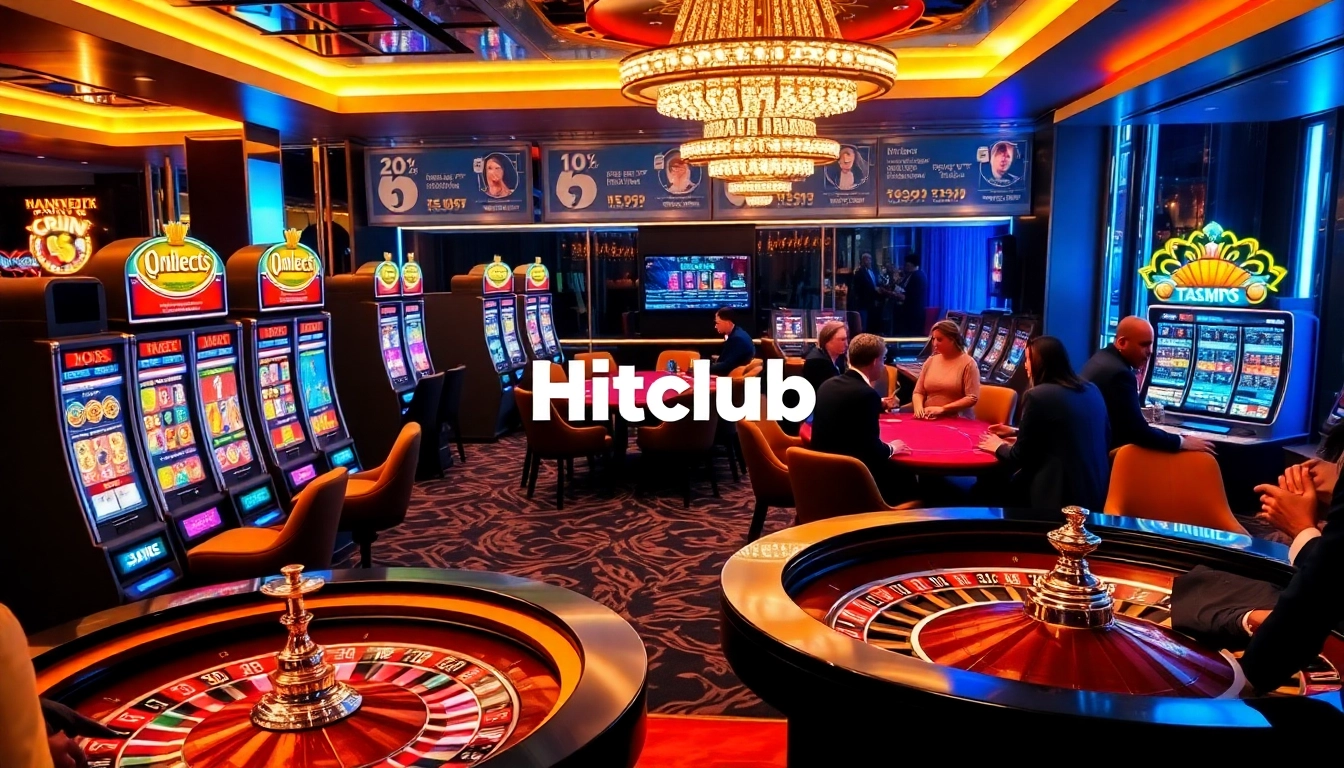 Hitclub players engaging at high-stakes poker tables in a vibrant casino atmosphere.