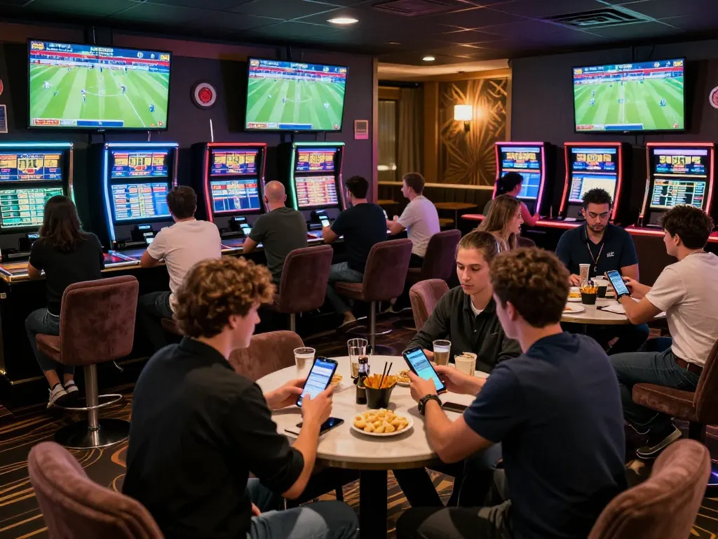 Engaging with live sports betting at Luongson live in a vibrant lounge.