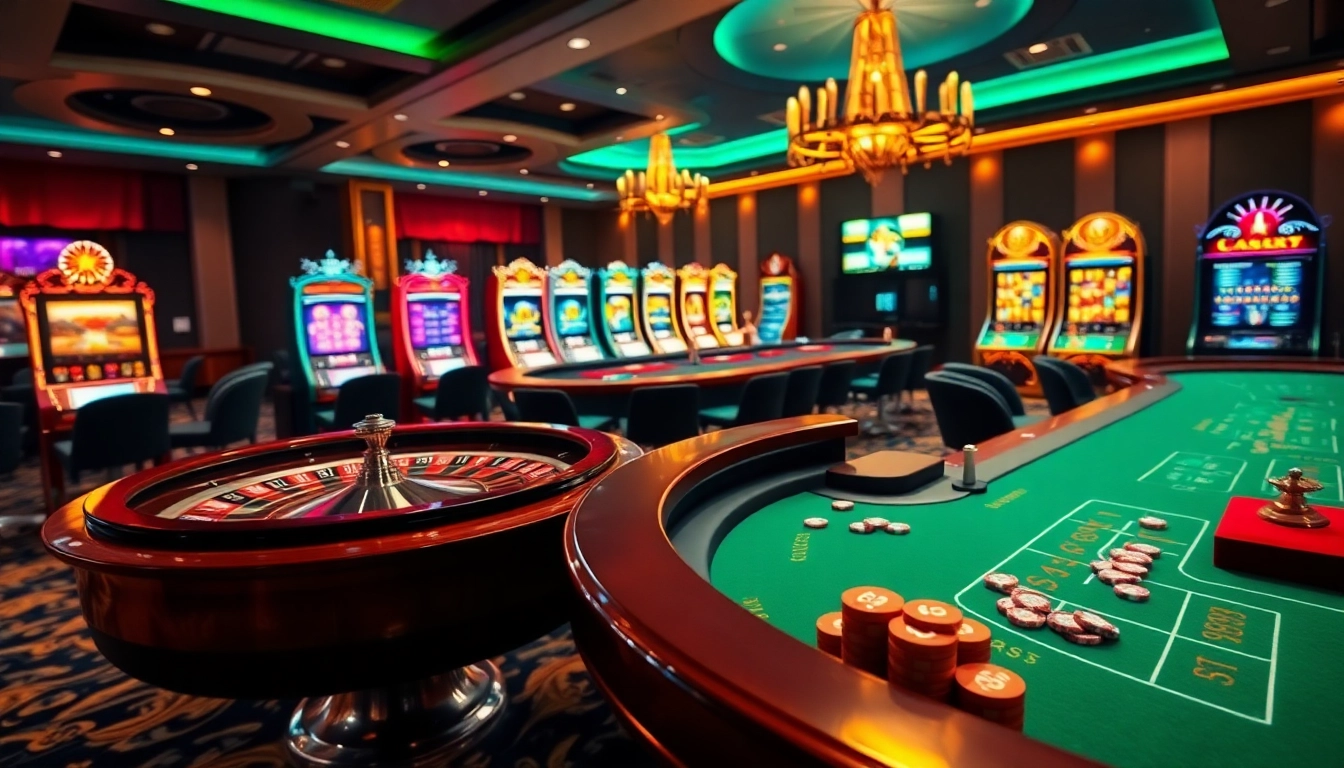 bets being placed on bj88 at an upscale online casino gaming table with vibrant slot machines