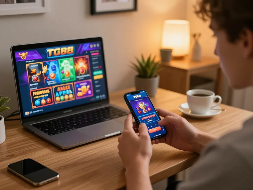 Engaged player exploring TG88 casino app for exciting gaming experience on smartphone.