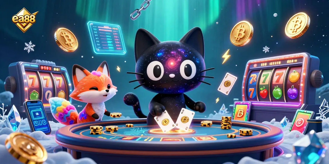 Experience thrilling gaming action at ea88 with vibrant visuals capturing cosmic casino excitement and crypto elements.