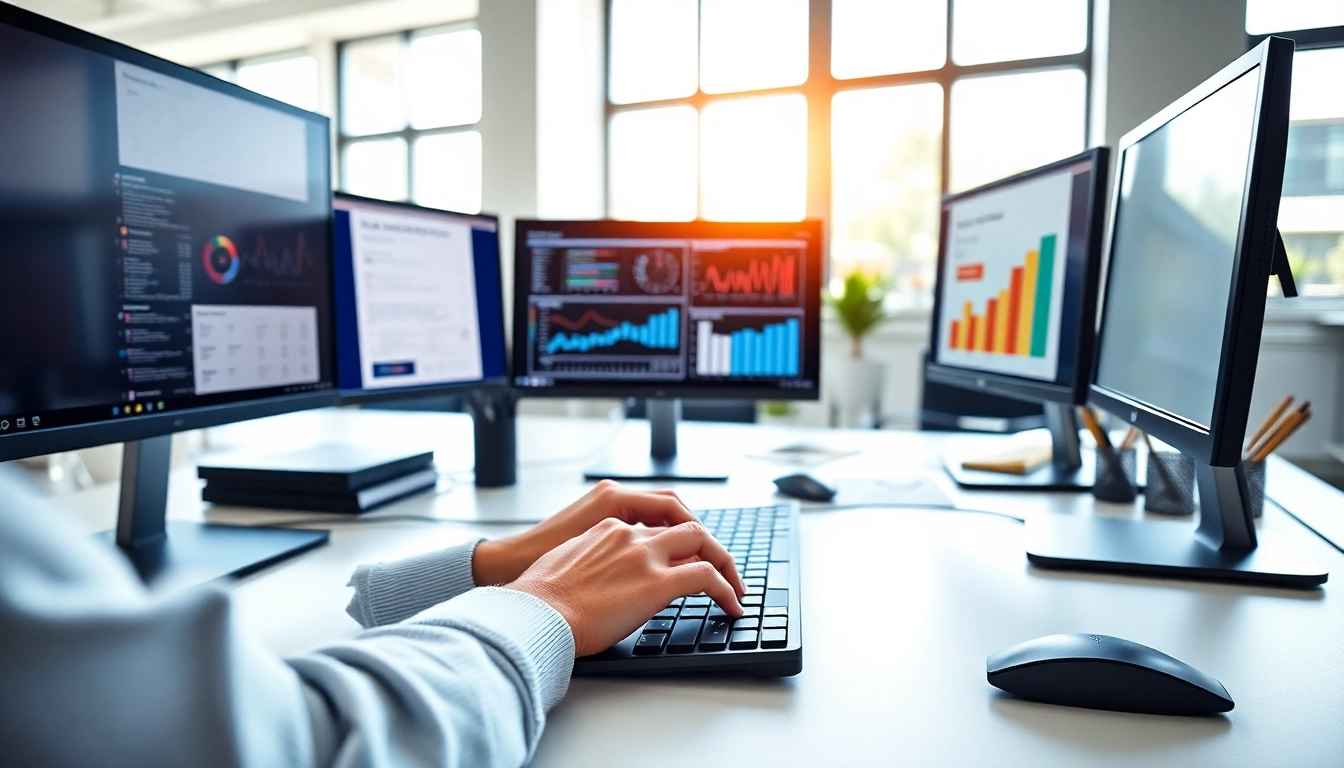 Efficient workspace at a Typing Center showcasing modern tech and vibrant productivity.