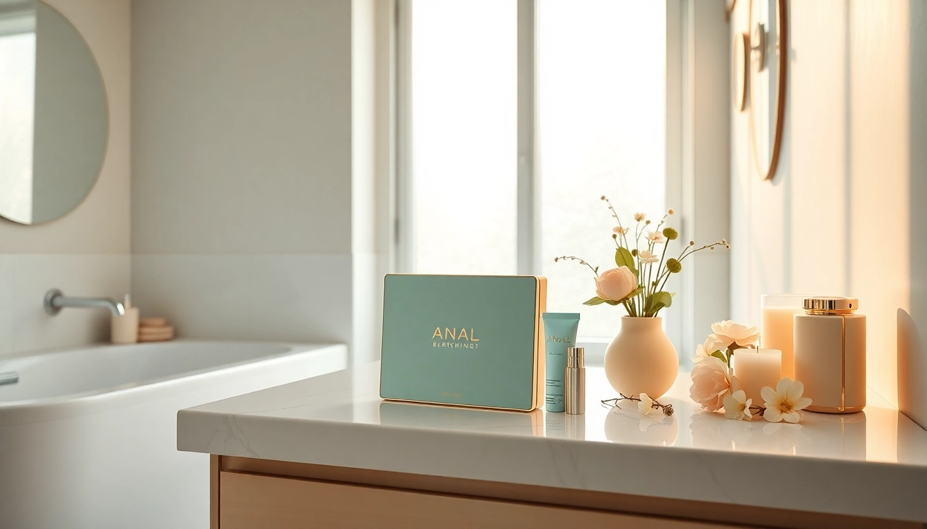 Engaging anal lightening kit displayed in a serene bathroom setting with calming colors.