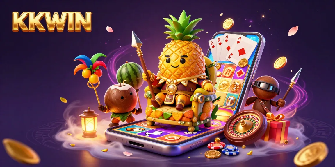 Join the fun at KKWIN with our vibrant beach casino scene featuring the playful golden pineapple king and a lively atmosphere.