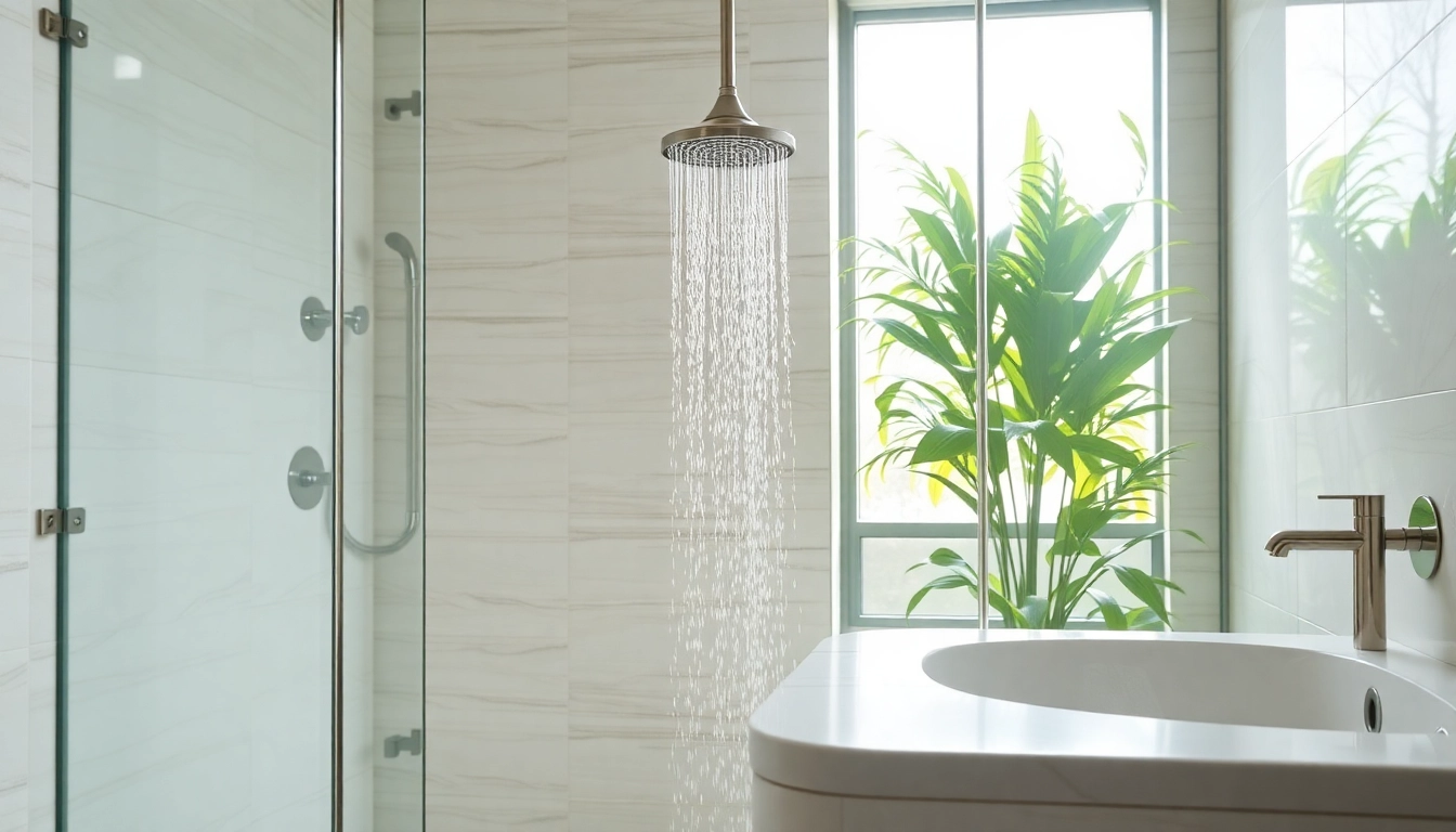 Experience elegant showers au with a modern waterfall showerhead in a luxurious bathroom setting.