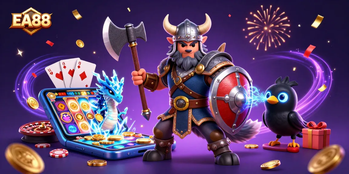 Experience epic wins at EA88 with a Viking wolf warrior, a fierce dragon, and exciting slot games.