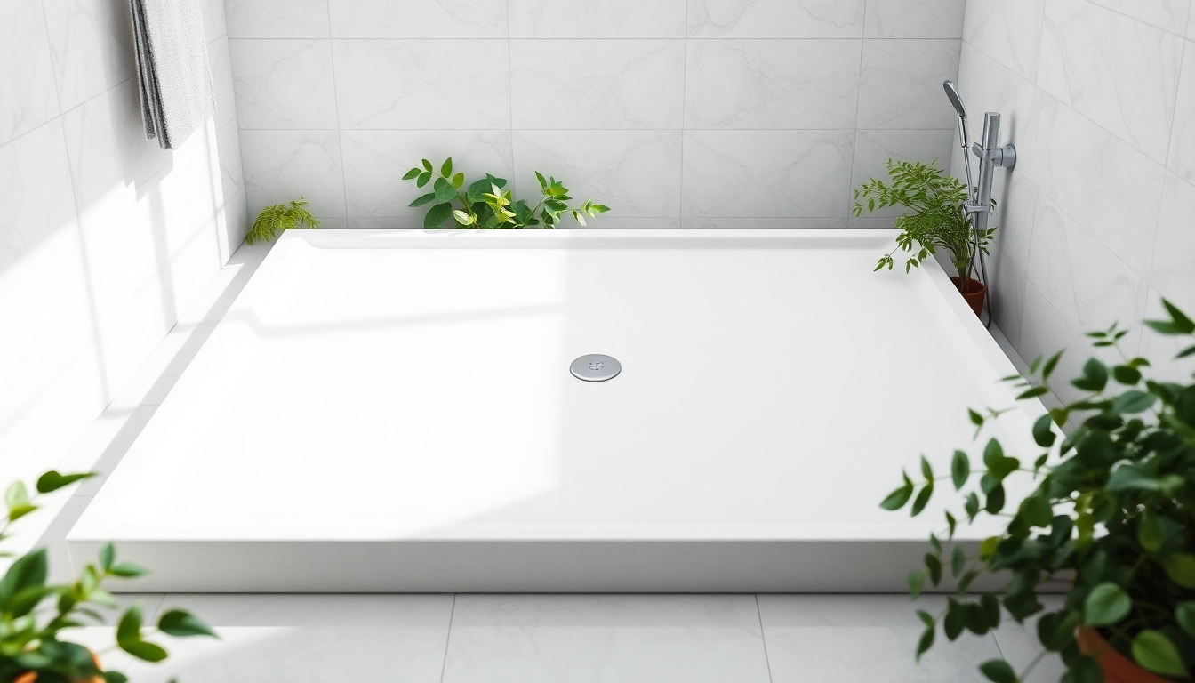 Showcase of a sleek shower base shower in a modern bathroom setting with elegant design.