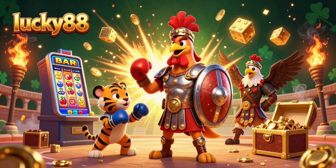 Experience thrilling action with lucky88 in this vibrant 3D casino illustration featuring exciting game elements.