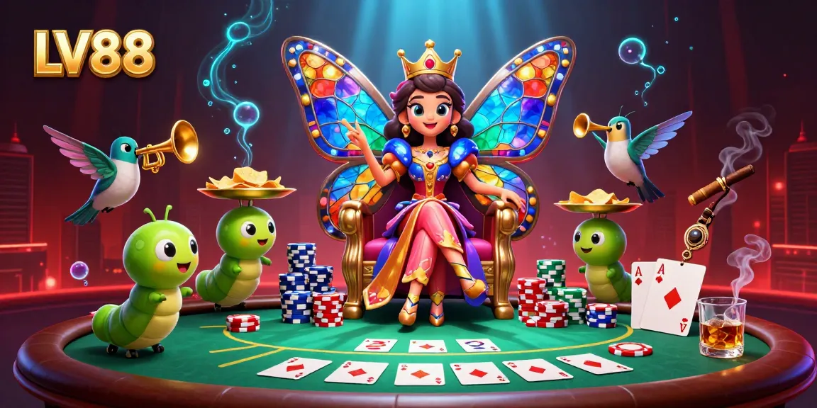 Experience thrilling poker action at LV88 with the vibrant butterfly queen and stunning game elements.