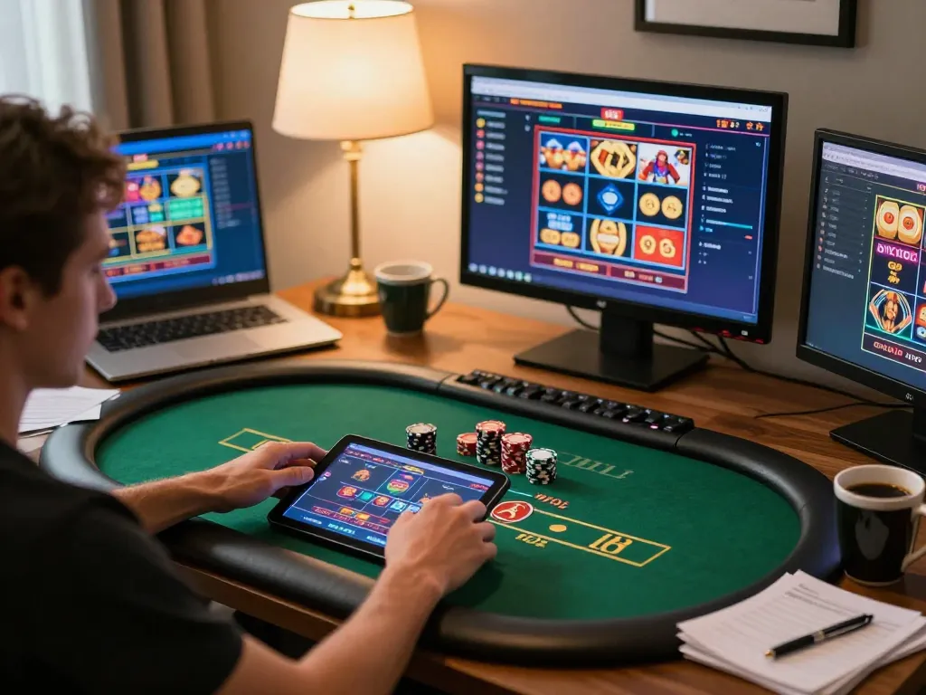 Engaging online gaming scene with Nhà cái ko66 as a player bets on poker, showing the diverse games available.