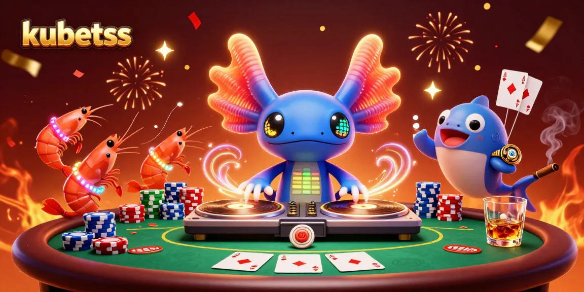 Kubetss lively underwater casino scene featuring a neon axolotl DJ and poker elements