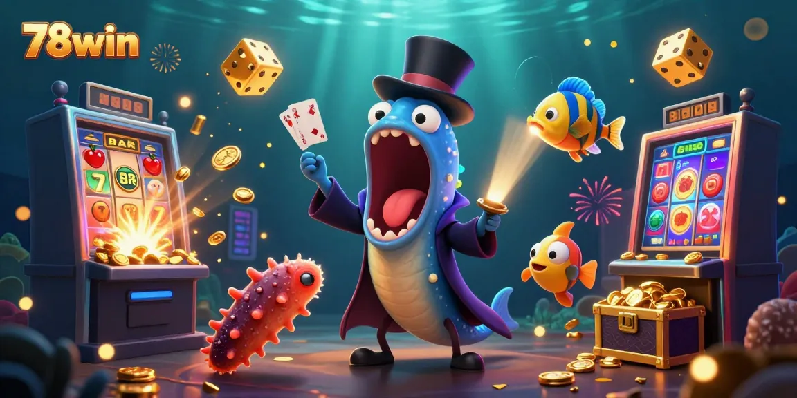 Explore thrilling card tricks by the 78win gulper eel and friends among cascading coins.