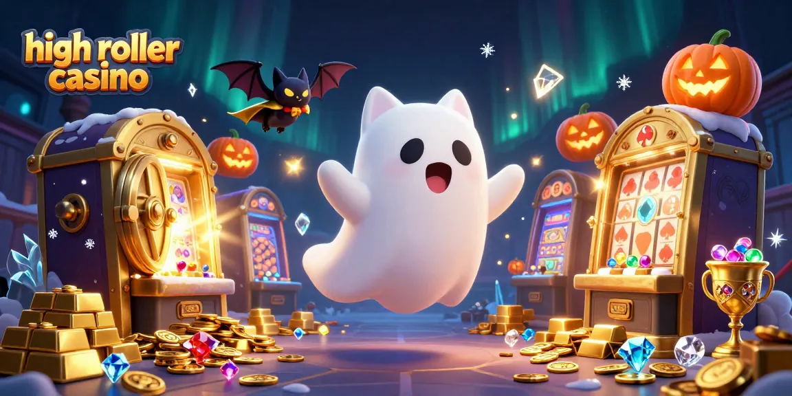 Engage with the thrilling high roller casino experience featuring a ghost cat and glowing elements.