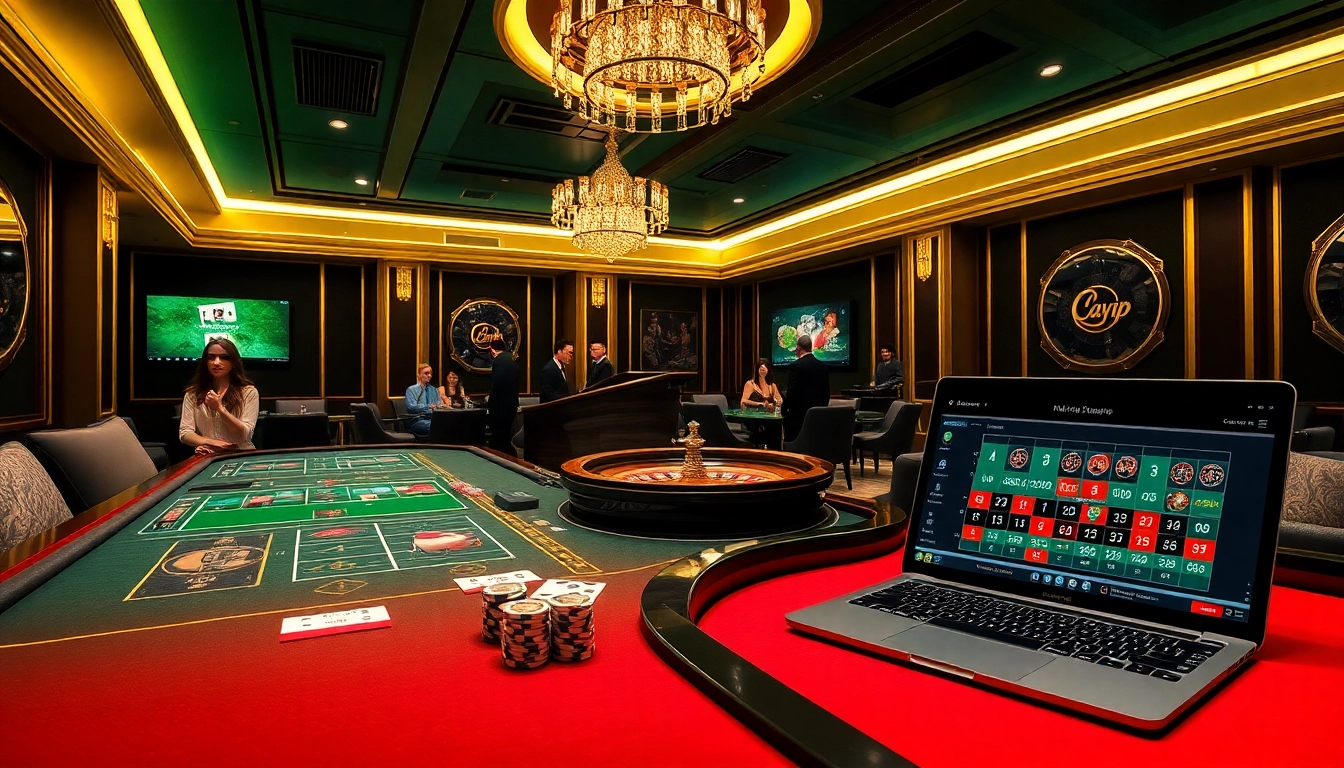 Experience the thrill of gambling at Nhà Cái 68VIP with a luxurious casino scene showcasing live gaming.
