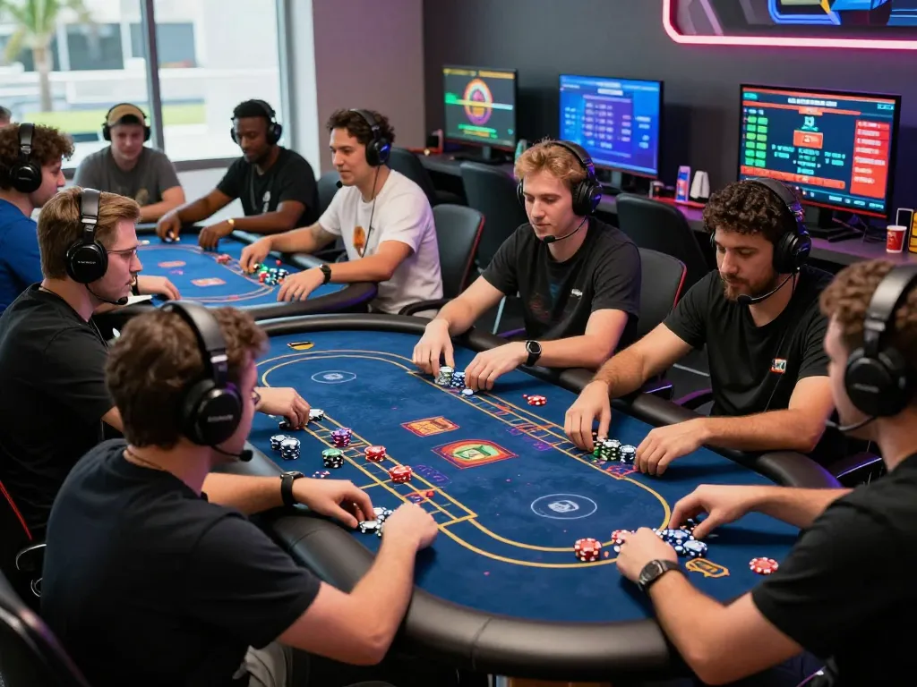 Engaged players enjoying rik vip online gaming with vibrant visuals and professional setups.