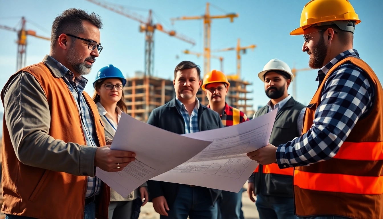 New Jersey Construction Manager collaborating with a diverse team on a construction site.