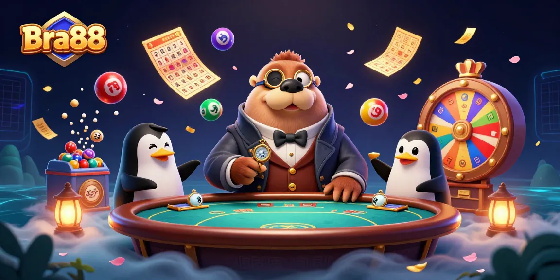 Engage in thrilling underwater poker at Bra88 with a jolly walrus, engaging dealer, and bluffing pufferfish.