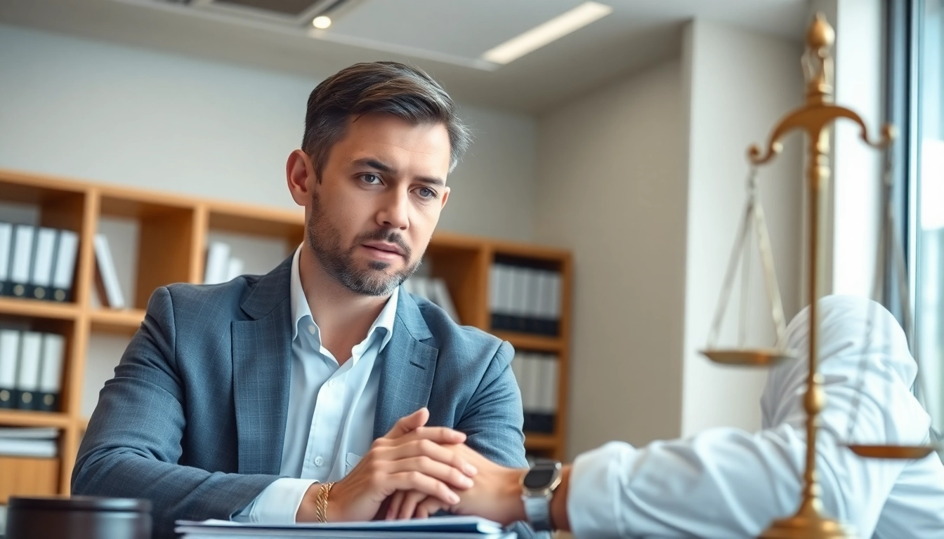Clearwater truck accident lawyer providing legal advice to a client in a modern office.