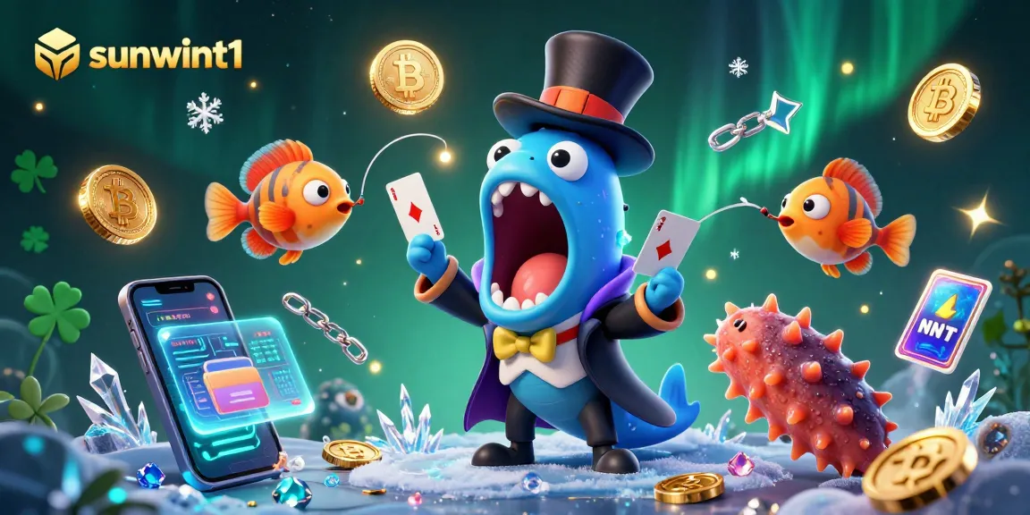 Experience card magic with sunwint1's vibrant 3D casino scene featuring unique creatures and cryptocurrencies.