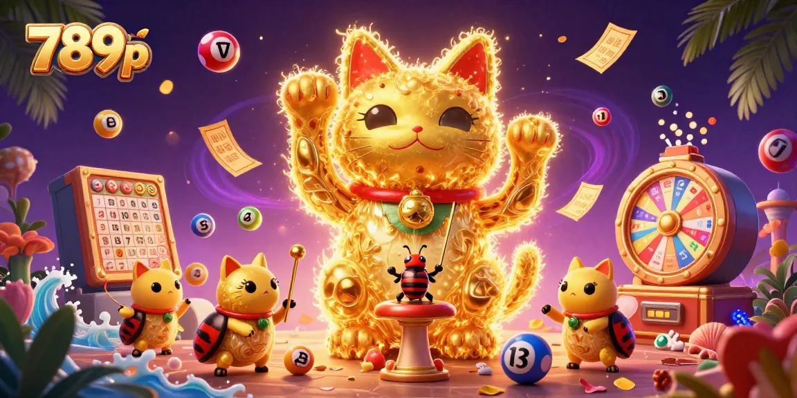 Engage with 789p’s dynamic illustration featuring a giant lucky cat and casino elements.
