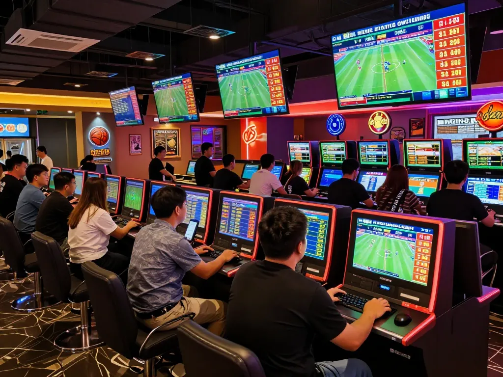 Engaging enthusiasts as they place wagers on kèo bóng đá trực tuyến in a lively sportsbook atmosphere.