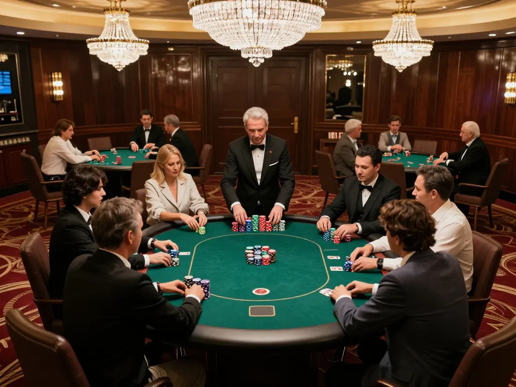 Experience the excitement of RR88 NAVY with players engaging in a high-stakes poker game.