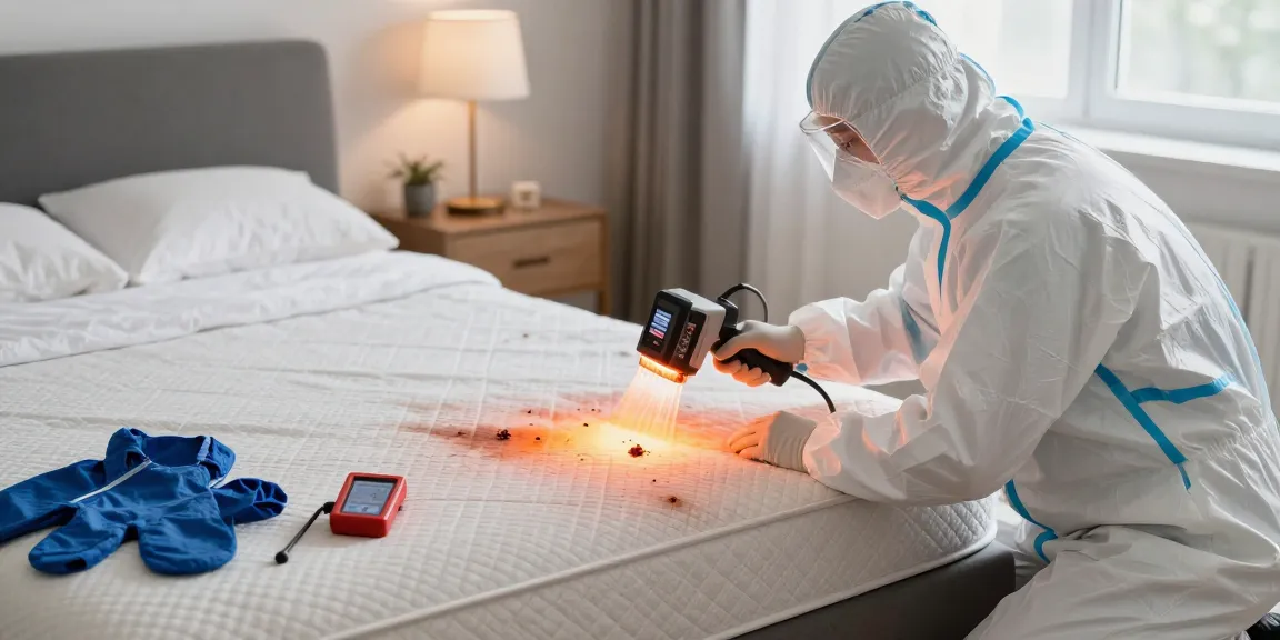Effective bed bug heat treatment process in a cozy home setting with a technician applying eco-friendly technology.