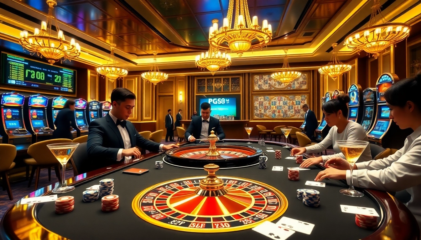 Experience the thrill of PG 88 at a luxurious casino with poker chips and roulette wheels.