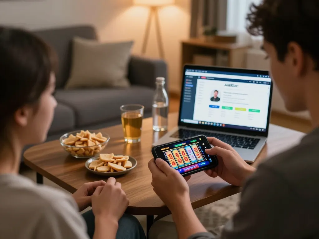Engaging in online slots on Ai88bet with vibrant smartphone screen showcasing thrilling gameplay.