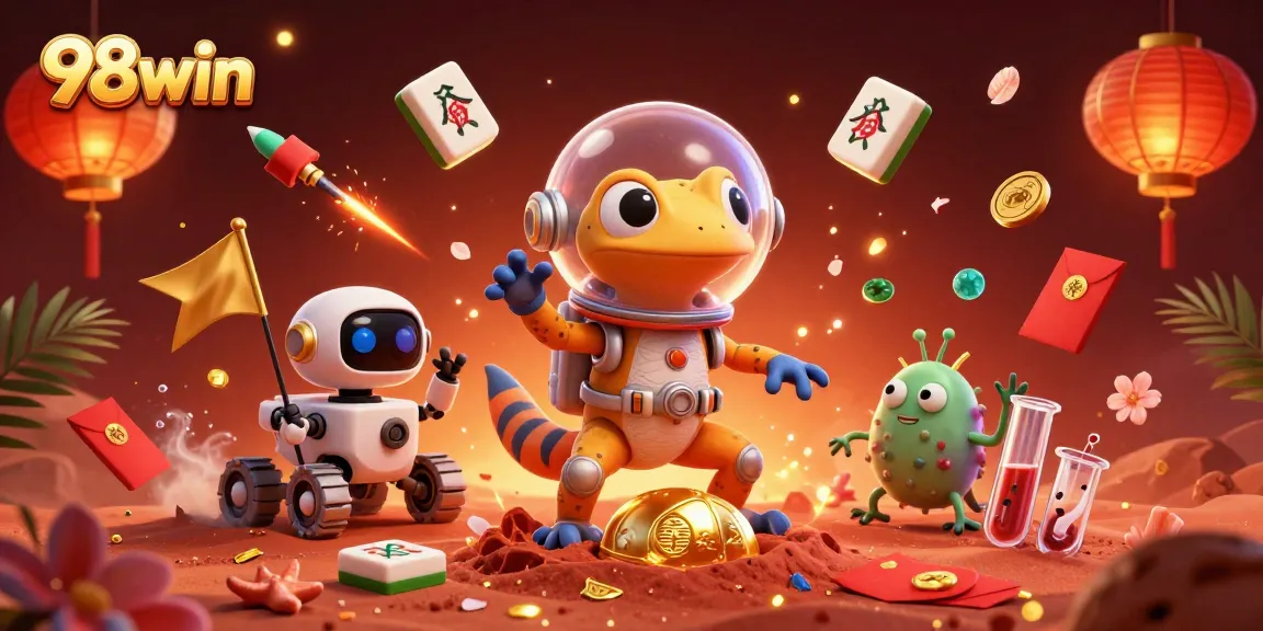 Experience exciting games at 98win's vibrant online casino adventure with our Martian mascot.