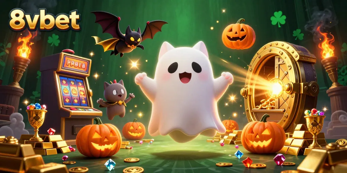 Experience the thrill at 8vbet with a friendly ghost cat and treasures glowing in a haunted casino.
