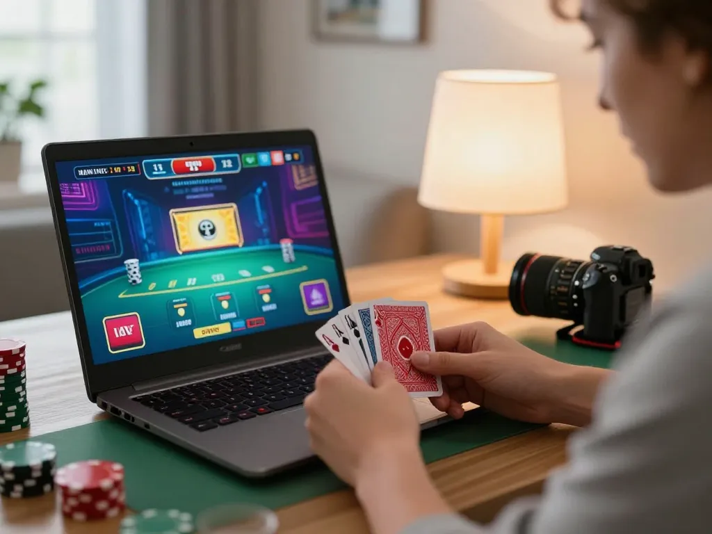 Player mastering blackjack strategies on qq88 gaming platform at home