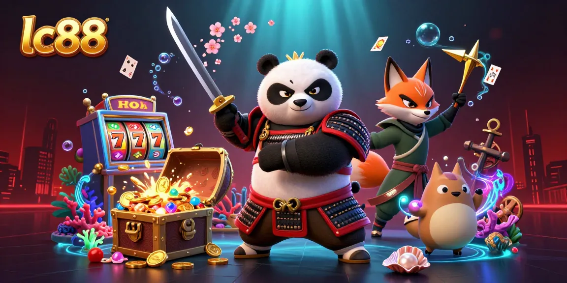 Engage with lc88's vibrant 3D casino scene showcasing characters, slot machines, and magical elements.