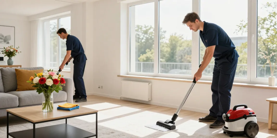 Professional cleaning team performing umzugsreinigung solothurn in a bright, clean apartment.