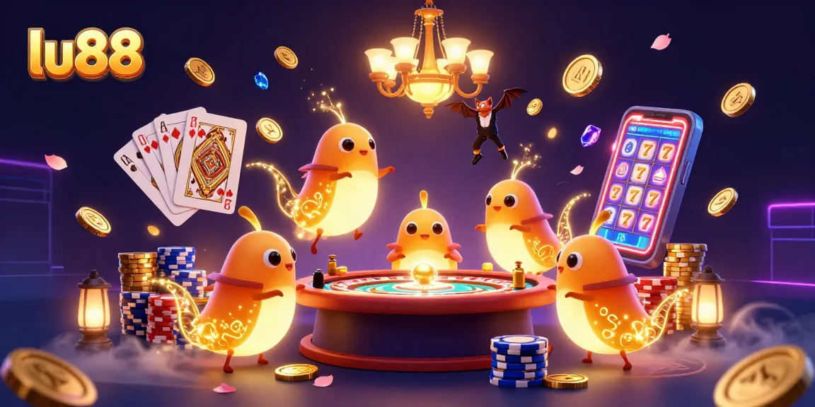 Spin the luck with lu88 in this vibrant casino scene featuring bioluminescent glowworms and golden coins.