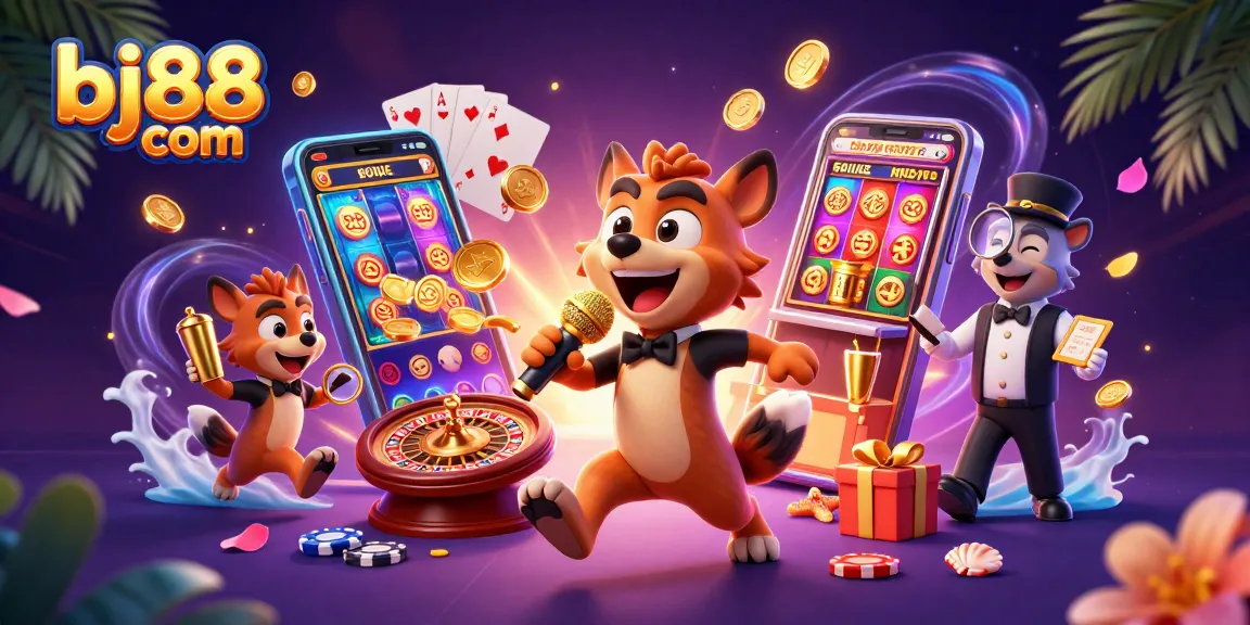 Engage with the excitement of bj88 com at a vibrant casino featuring animated hyenas in a humorous scene.
