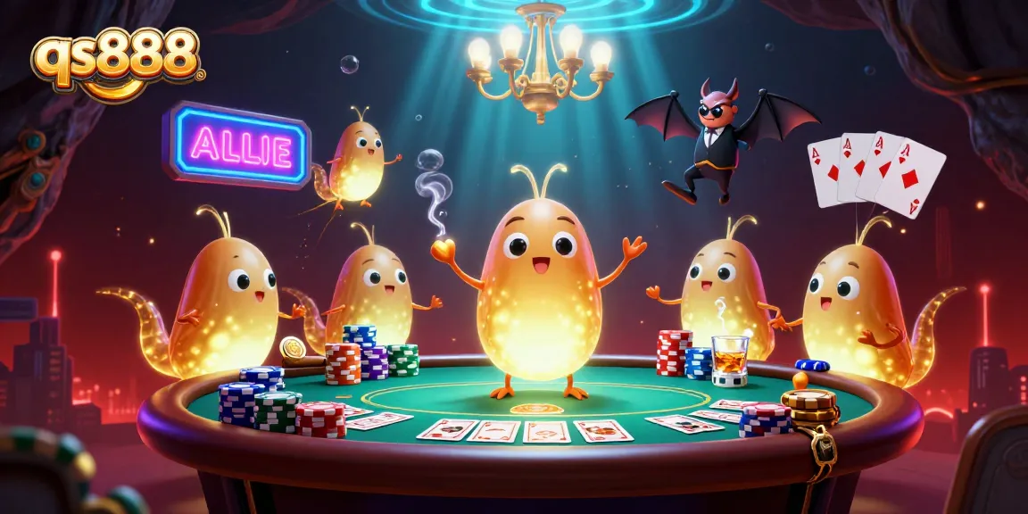 Experience the excitement at qs888 with glowworms illuminating the dynamic casino scene.