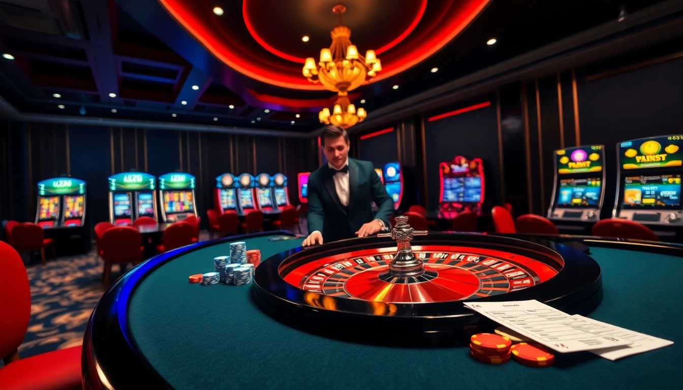 Experience the excitement of RR88 with vibrant casino visuals, showcasing roulette, poker chips, and a lively atmosphere.