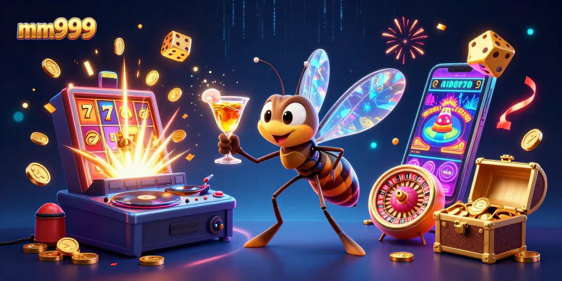Engage in thrilling gameplay with mm999's vibrant casino scene featuring a unique mascot and dynamic elements.