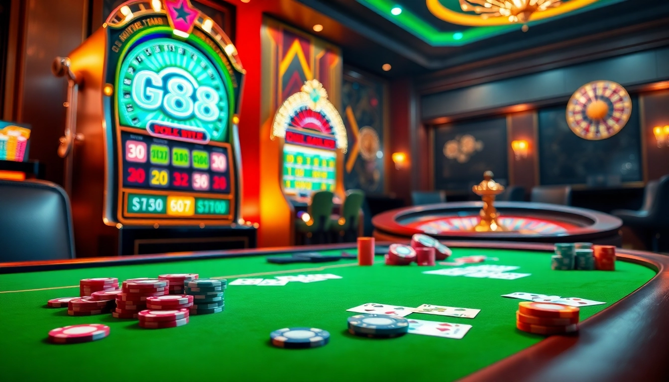 Experience the thrill of GO 88 with vibrant casino elements and exciting gaming tables.