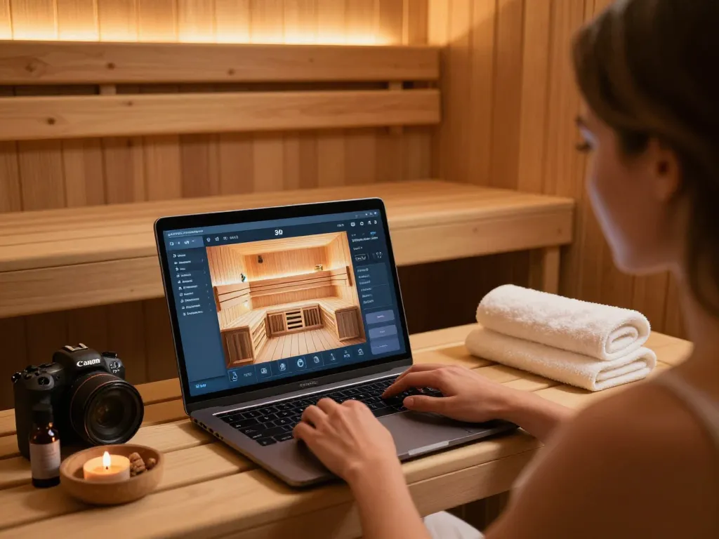 Customize your dream sauna 3D configurator showcasing design options in a cozy setting.