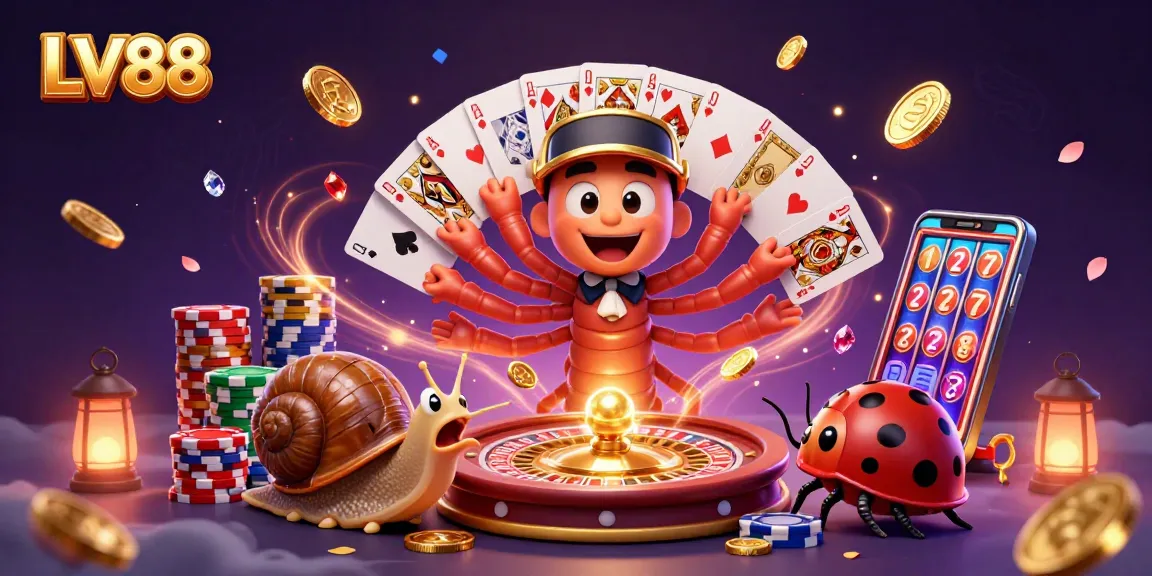 Experience the excitement of LV88 with a dynamic 3D casino scene featuring playful characters and vibrant elements.