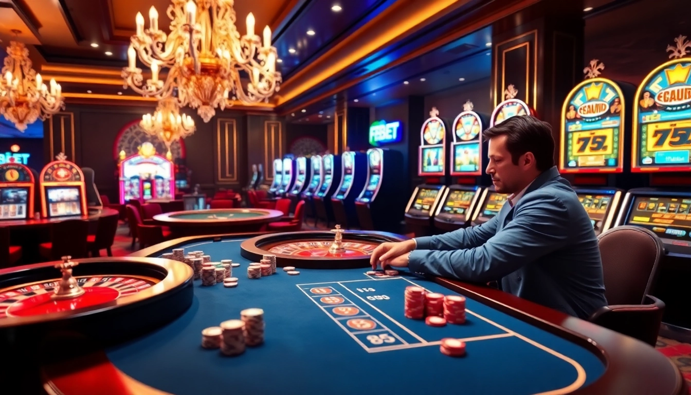 Experience the excitement of gambling at f8bet com with vibrant casino gaming scenes.