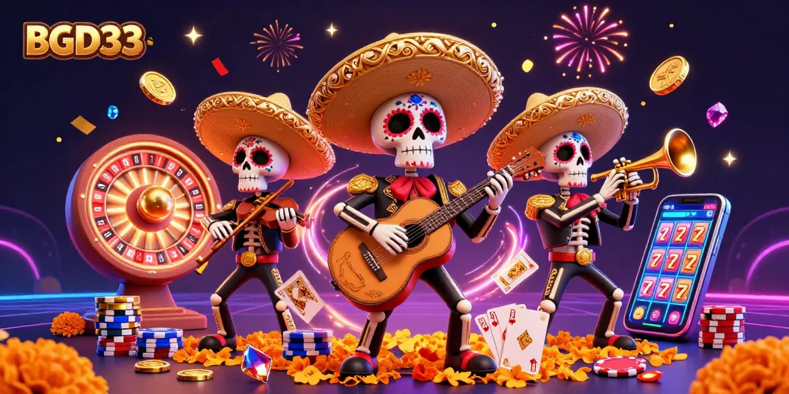 Experience thrilling gaming with BGD33 in a vibrant casino scene featuring a lively mariachi band.