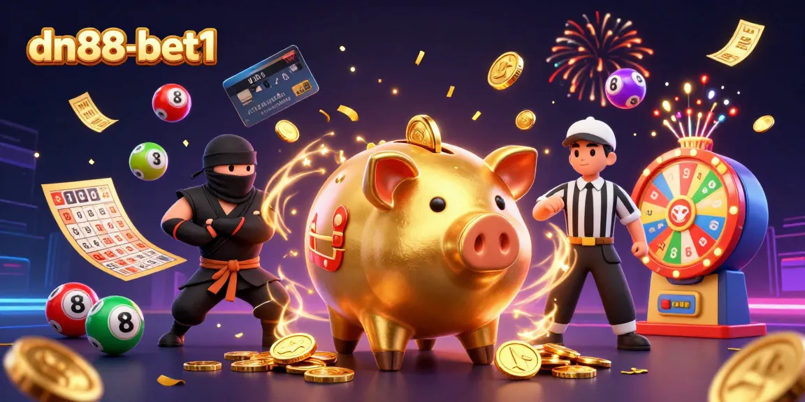 Experience thrilling wins with dn88-bet1 in this dynamic 3D casino scene featuring vibrant games and action.